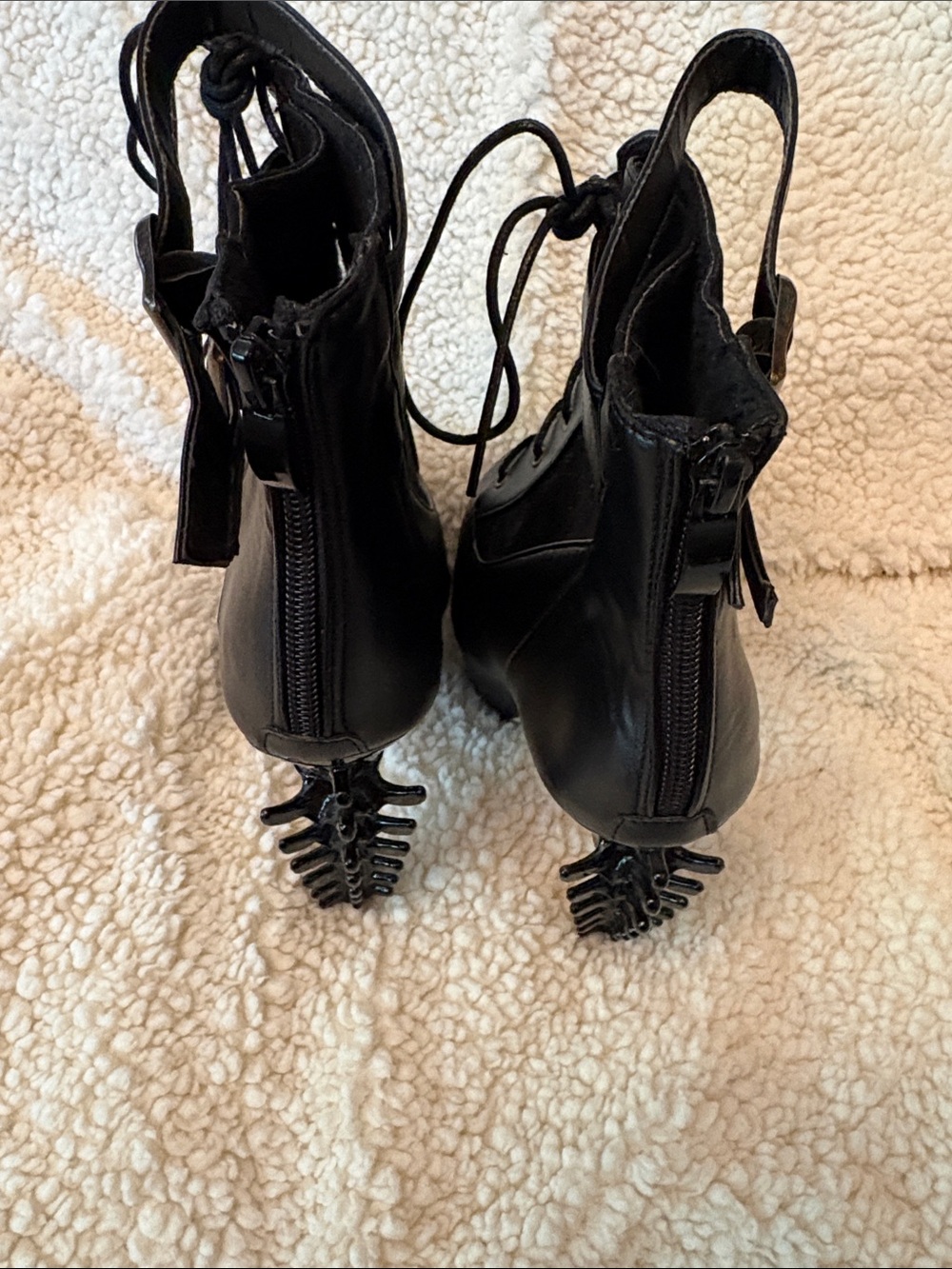 Women's Black Lace-Up Platform Ankle Boots Goth Skeleton Spine Heel ?Shoe Story - Picture 4 of 16